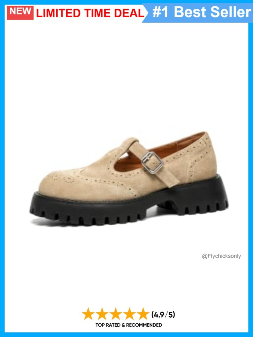 Platform T-Strap Mary Jane Oxfords Suede Leather Slip On